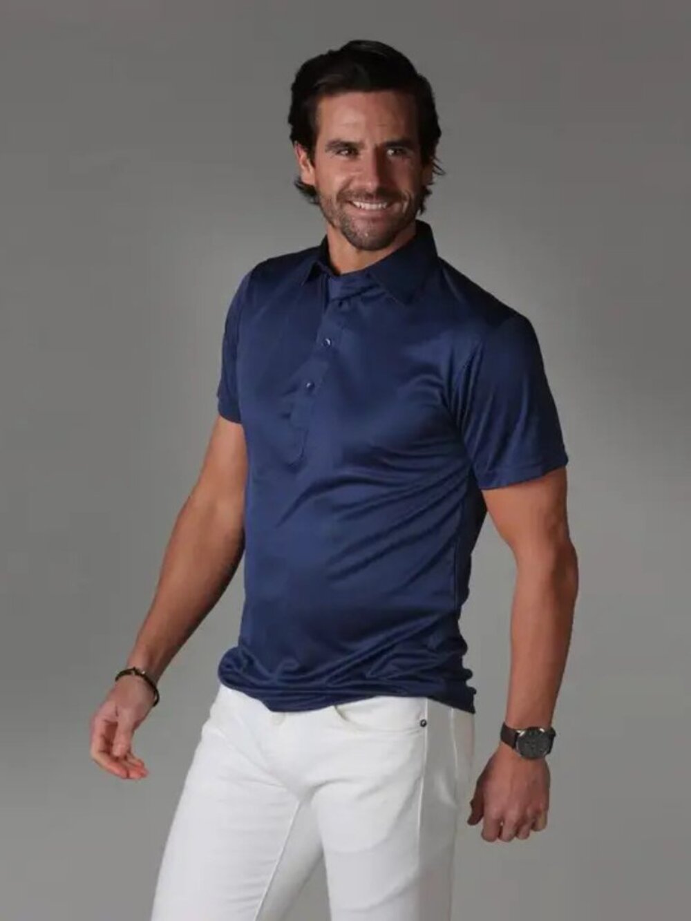 Collars & Co Polo Shirt Large Navy Blue Performance PTP 22"